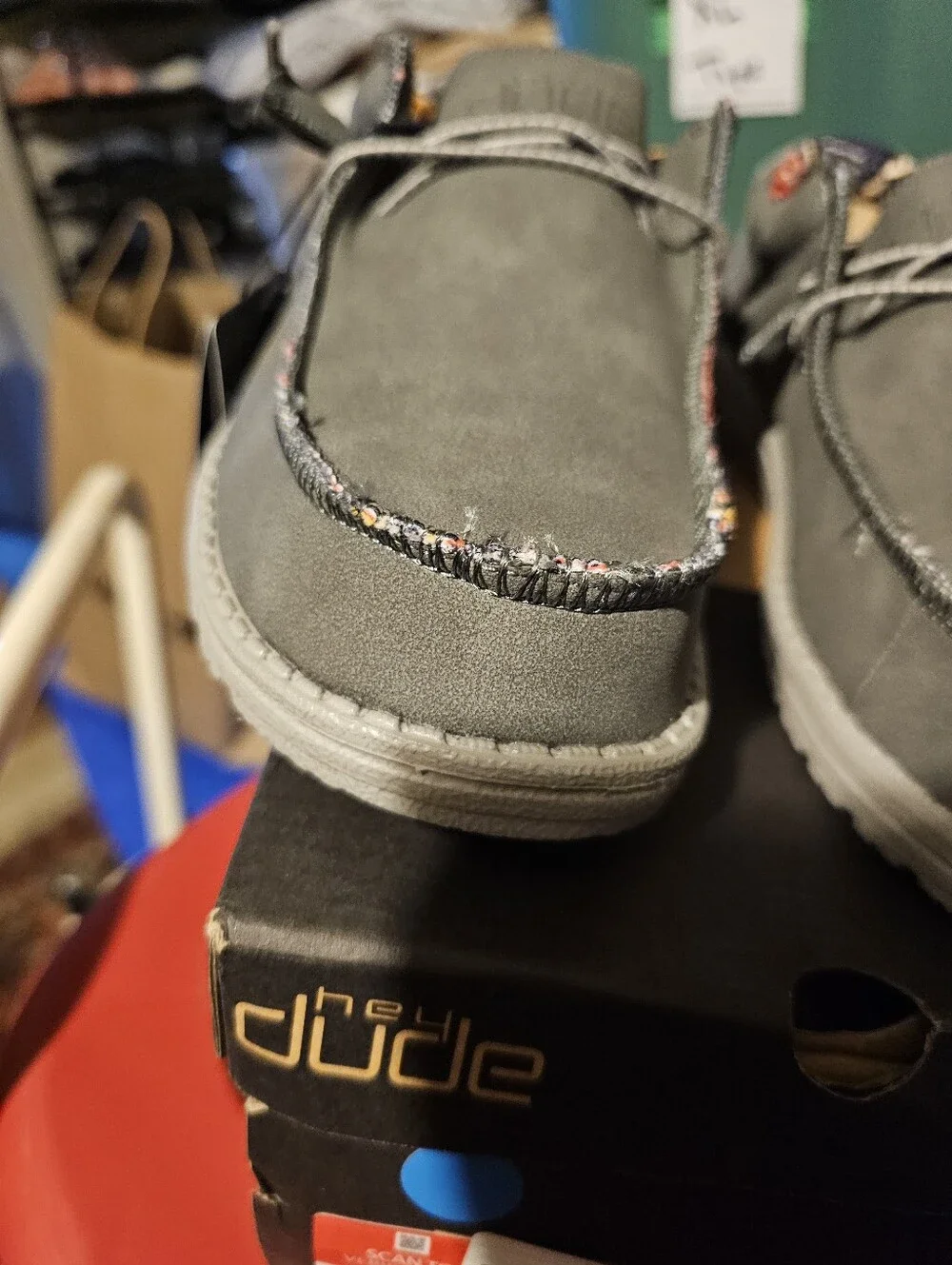 Hey Dude Wally Recycled Leather Quarry Charcoal Grey M7 or W9 Lil Fraying In Fro